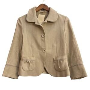 Massimo Dutti Linen Blend Cropped Blazer Jacket Neutral Feminine Coquette Size 8